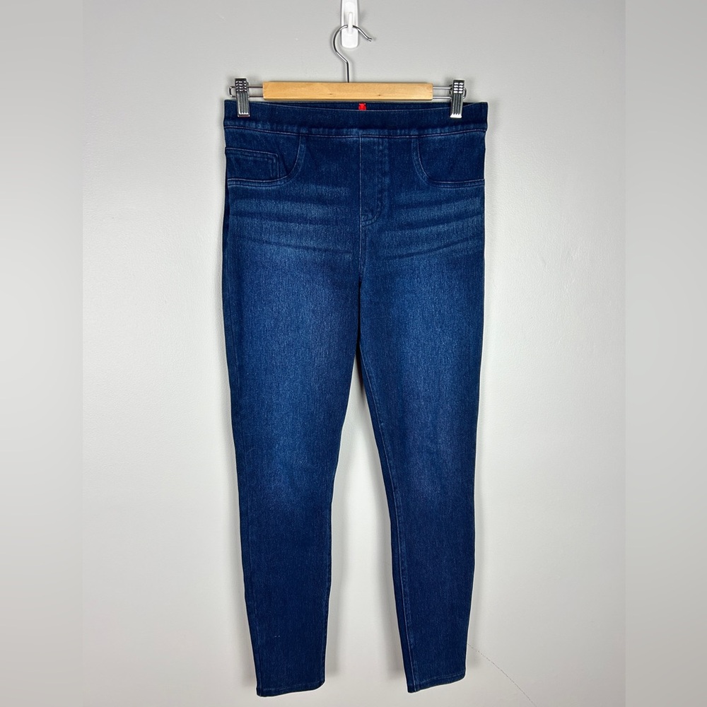 SPANX Denim Jeggings Indigo Blue Size Medium High Rise Stretch Dark Wash‎